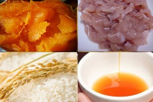 Cháo khoai lang mật nấu với thịt gà cho bé ăn dặm