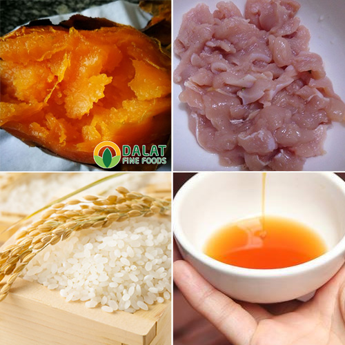 Cháo khoai lang mật nấu với thịt gà cho bé ăn dặm